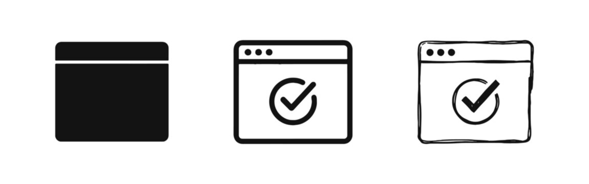 Web browser success and verification icons in three graphic styles