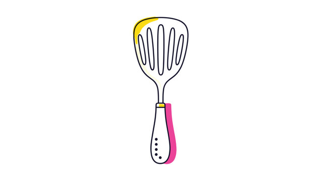 Kitchen utensil icon featuring a modern spatula or turner with a white handle and pink shadow for cooking and culinary concepts.