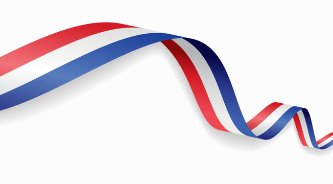 Dutch flag waving ribbon, symbolizing national pride, ideal for patriotic badges, certificates, or cultural design themes and national holidays. Vector illustration.