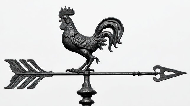 Weather vane rooster silhouette on white background for decoration