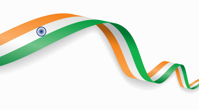 Indian flag waving ribbon, symbolizing national pride, ideal for patriotic badges, certificates, or cultural design themes and national holidays. Vector illustration.