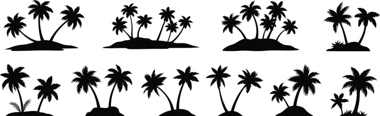 Fototapeta premium Black silhouette palm trees on islands black and white