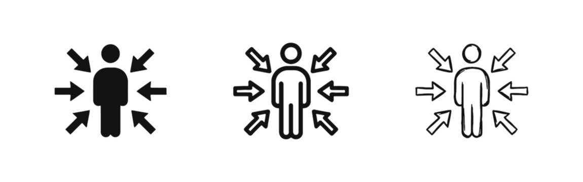 Target Person and Influence Icon Set with Arrows Pointing Towards Human Figure