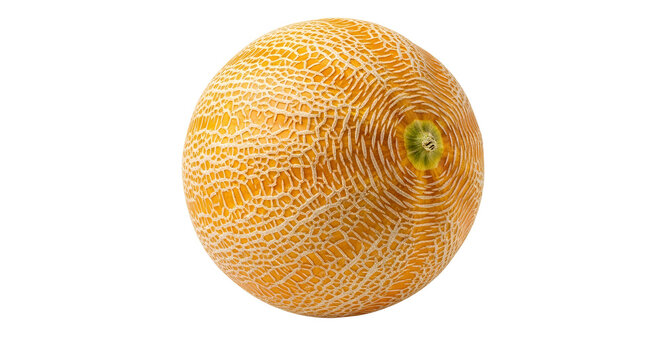 Fresh Whole Cantaloupe Melon Isolated on White Background, Ripe Sweet Muskmelon with Netted Rind Texture