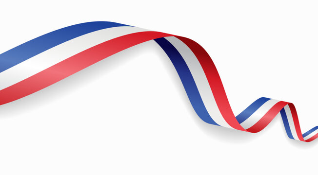French flag waving ribbon design for national holidays. Vector illustration.
