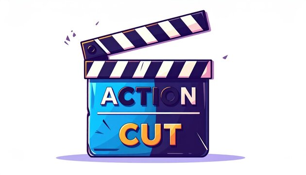 Classic Movie Clapperboard with Action and Cut Text.
