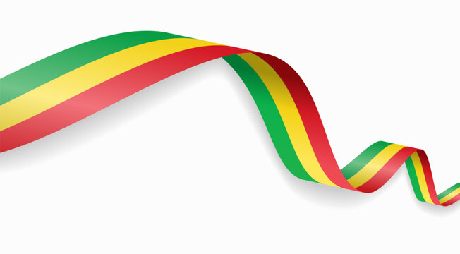 Malian flag waving ribbon design for national holidays. Vector illustration.