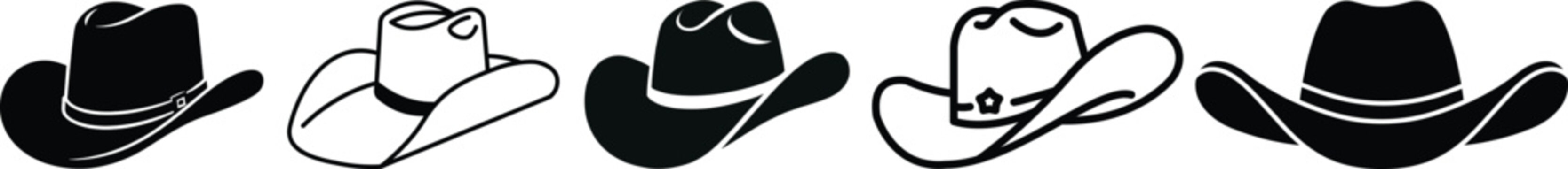 Cowboy hat icon set.west illustration sign collection.Uncle Hat Cut File, Daddy's Hat Stencil, Rodeo Vector, Howdy Clipart.Texas symbol or logo.Cowboy hat icon in silhouette style vector art illustrat