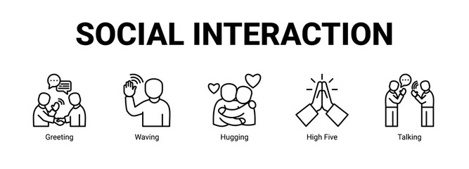 Fototapeta premium Social Interaction web banner icon concept, with Greeting, Waving, Hugging, High.