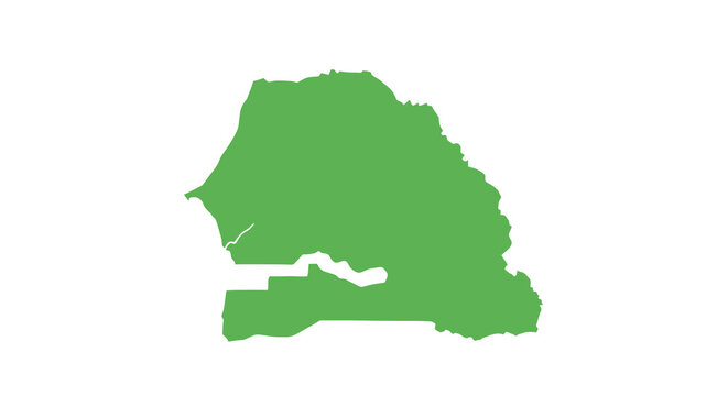 A solid green map of senegal displaying the country s geographical outline with a white border high quality