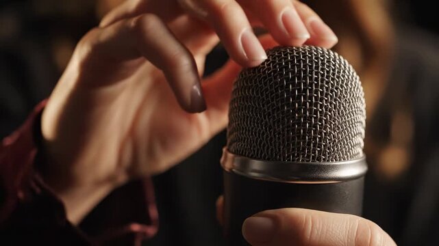 This shows a person holding a microphone during a press conference, capturing the moment of interaction between the speaker and the audience in a professional setting.
