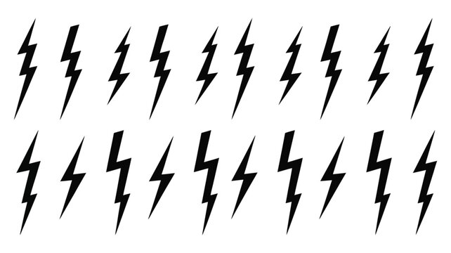 Hand drawn brackets thunderbolt, set of silhouettes of lightning brackets black on white, lightning bolt flash frame symbol