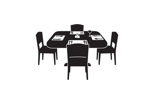Dining table, meeting room, office furniture, black chairs, conference setup
