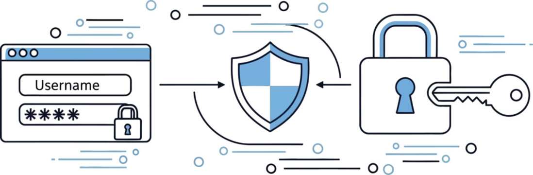 Login credentials secured with shield and padlock for enhanced protection online