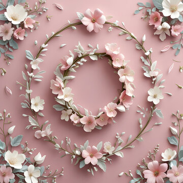 Set of 8 circular floral frames delicate floral designs perfect for invitations elegant floral wreaths on a soft pink background floral art for Decor frame element vector set