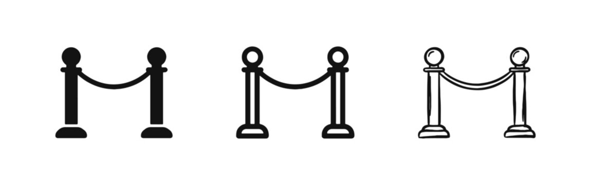 VIP Entrance and Crowd Control Icon Set with Stanchion and Rope Symbols