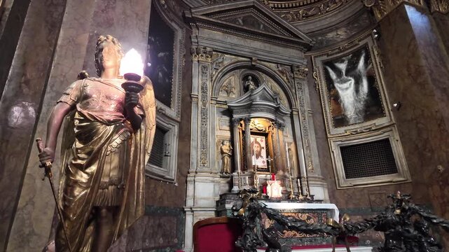 Baroque Altar Table With Colorful Marble In San Silvestro In Capite Rome