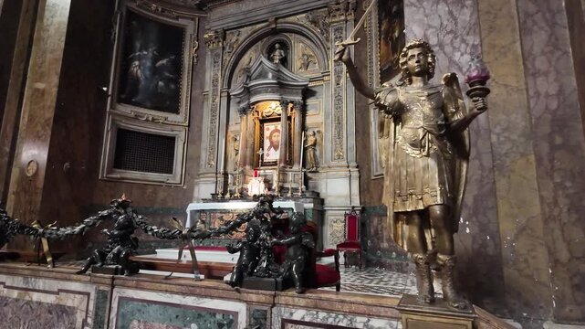 Baroque Altar Table With Colorful Marble In San Silvestro In Capite Rome
