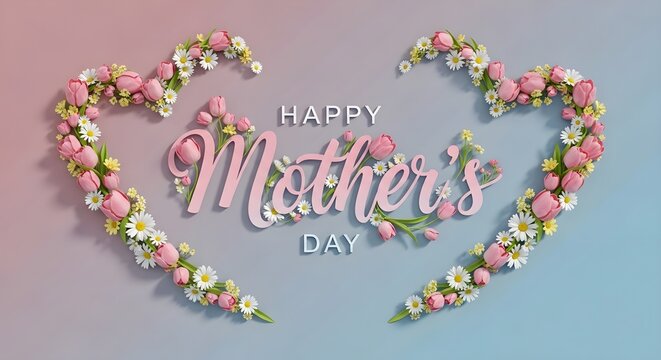 Floral mother's day greeting with pink and yellow roses, greenery