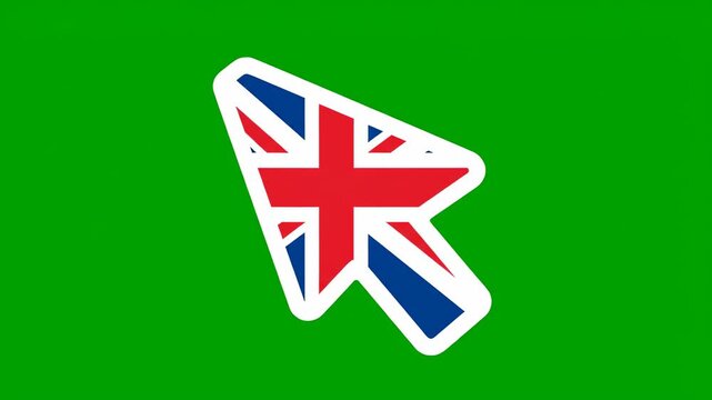 Cursor Icon Featuring the United Kingdom National Flag on Green Screen