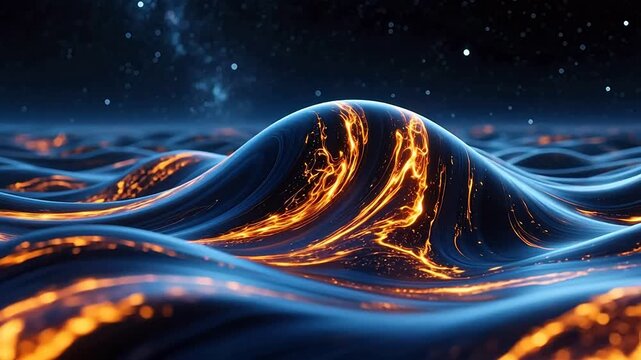 Golden waves on blue cosmic terrain