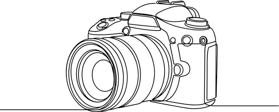 Digital Camera Line Art Illustration - Modern Photography Equipment Drawing