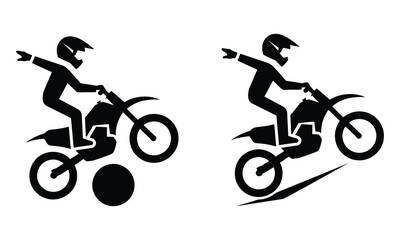 Obraz premium Two motorcyclists performing daring wheelie stunts on dirt bikes