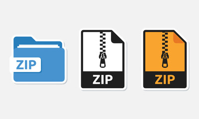 ZIP file folder icons set, compressed archive document symbols, digital data storage concept, modern flat vector design for file management systems © MstMostarina
