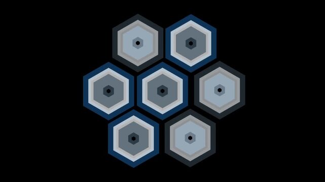 Hexagonal loading blocks motion graphics with plain black background