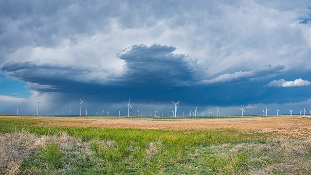 Severe Storm Clouds Over Wind Turbines in Texas Landscape