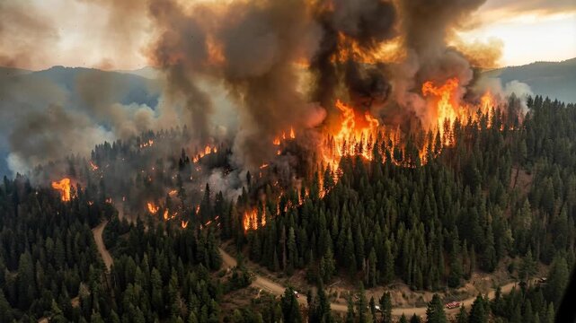 Wildfire devastation in forested areas aerial view nature photography dramatic environment environmental impact