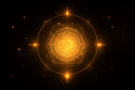 Magic Golden Sigil Circle with Glowing Sacred Energy on Black Background
