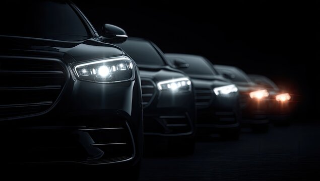 Luxury SUV Fleet Illuminated in Darkness.