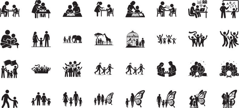 Educational and zoo visit icons for family learning adventures