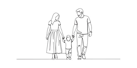 Obraz premium Minimalist vector illustration of parents with a child for family concept.