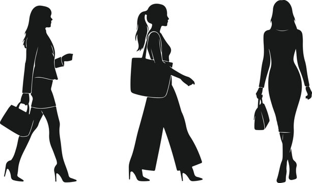 Silhouettes of business women walking with handbags