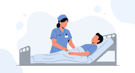 Fototapeta premium Nurse Caring for Patient in Hospital Bed, Medical Assistance and Healthcare Concept