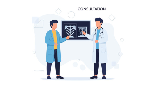 Doctors consulting over chest x-rays, medical consultation and diagnosis