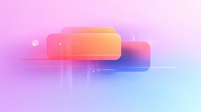 Abstract layered shapes with vibrant gradient and light effects, representing modern technology and data processes