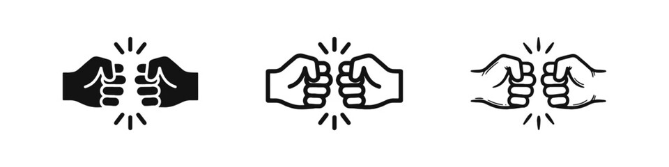 Obraz premium Fist Bump Icon Set Symbolizing Teamwork and Success in Three Different Graphic Styles