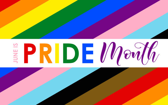 June Pride Month 2026 Typography Poster with LGBTQ Rainbow Flag Background. Ideal for diversity campaigns, events, and inclusive branding visuals.