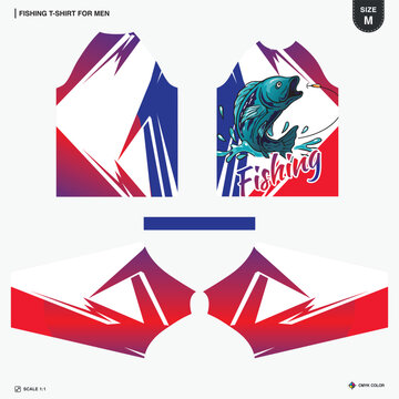 Mens Raglan Fishing T-Shirt Sublimation Jersey Print Template Red White Navy Blue Geometric Pattern