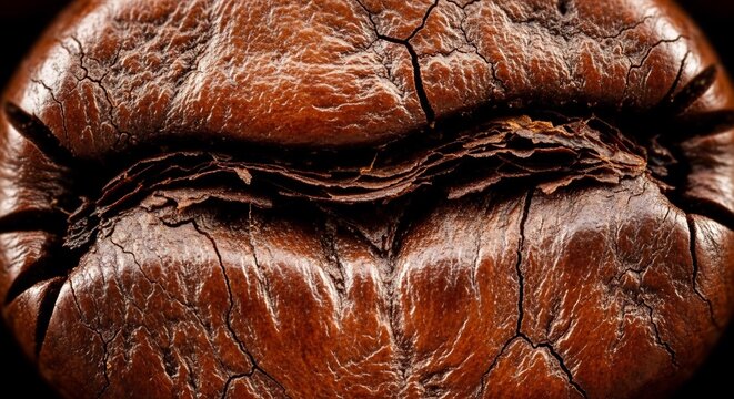 Extreme Close Up Macro Shot of a Single Roasted Coffee Bean.