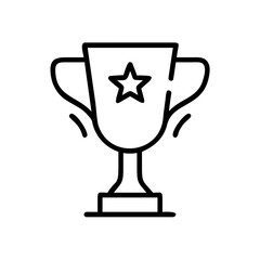 Fototapeta premium Trophy cup outline icon with star symbol representing victory and first place achievement.