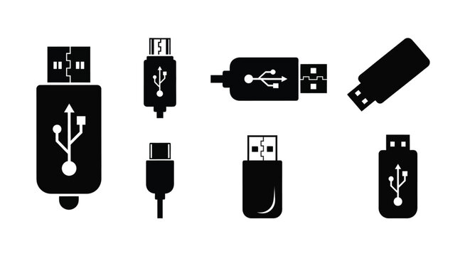 Various usb connector types displayed in a striking black silhouette