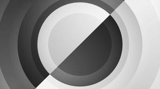Black and white contrast grunge grainy gradient abstract geometric background. Circular motion design. Seamless loop. Video animation Ultra HD 4K 3840x2160
