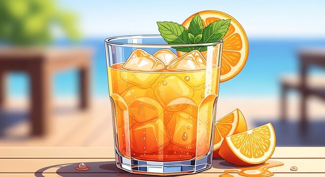 Refreshing summer cocktail with orange slices.