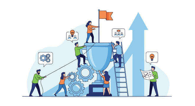 Teamwork and Collaboration Leading to Business Success. Group of people working together to achieve a common goal, strategy, and growth.