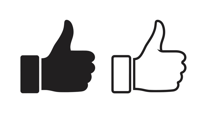 Two thumbs up icons one solid and one outlined in black and white