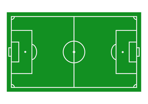 Campo de f&uacute;tbol verde con l&iacute;neas blancas desde una perspectiva cenital